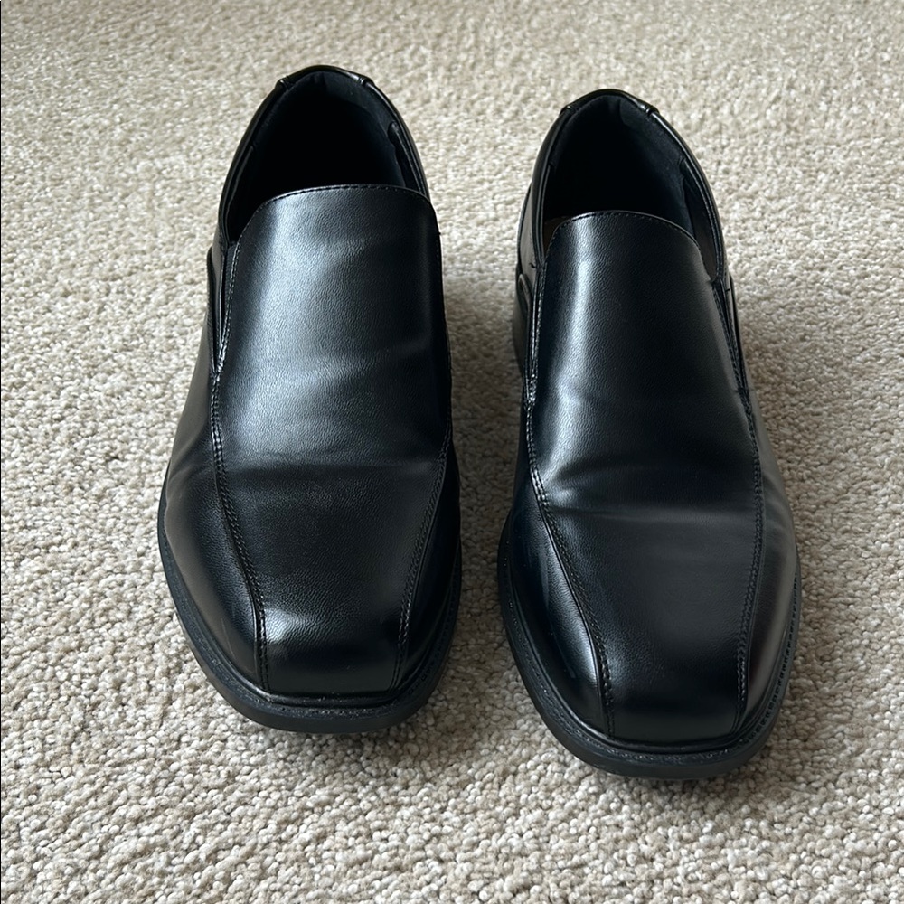 WORN ONCE!! Black Leather Slip-On Loafers with Square Toe